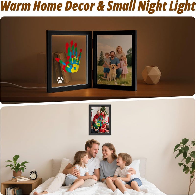 Sortnic Family Handprint Kit with Light, DIY Baby Handprint Photo Keepsake Wooden Frame for 4, Ideas Craft Gifts for New Mom, New Parents with 5 Non-Toxic Baby Safe Paints, Anniversary, Christmas - Image 4